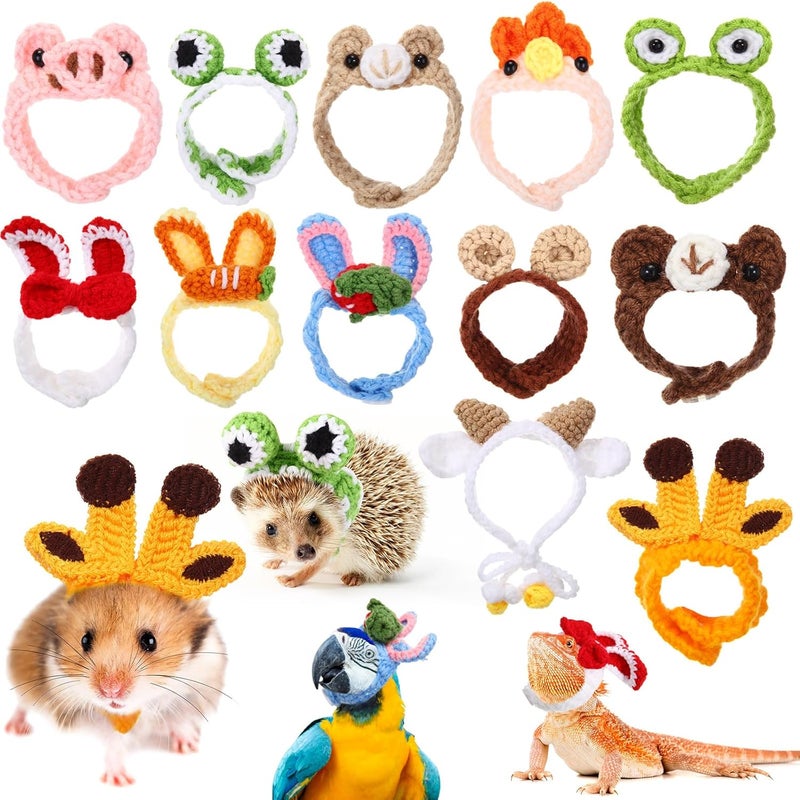 MiniInflat 12 Pcs Hamster Hat Guinea Pig Knitted Cartoon Headwear Mini Small Animals Hat Hamster Clothes for Real Hamsters Pets Small Animal Lizard Dragon Snake Bird Rabbit Party Costume Accessories - Image 1